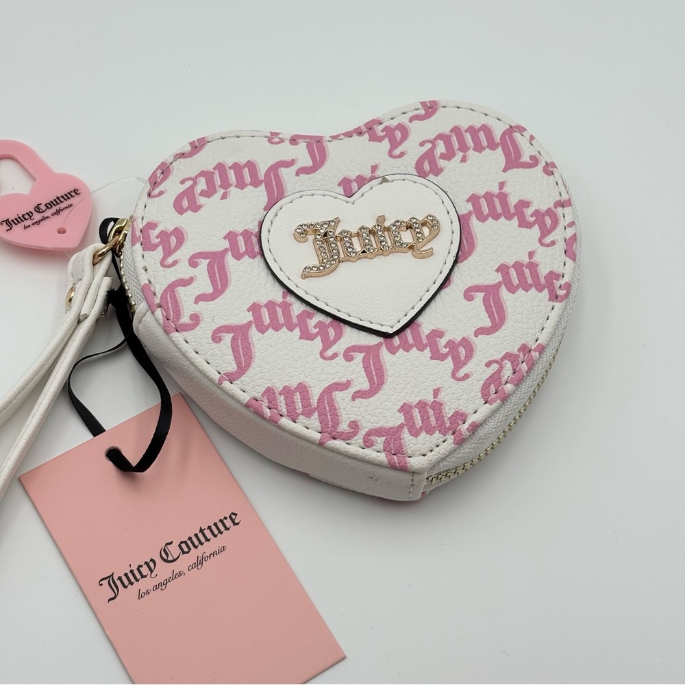 Juicy Couture V-I Heart Juicy Heart Zip Around Wristlet Snow White Chiffon Pink